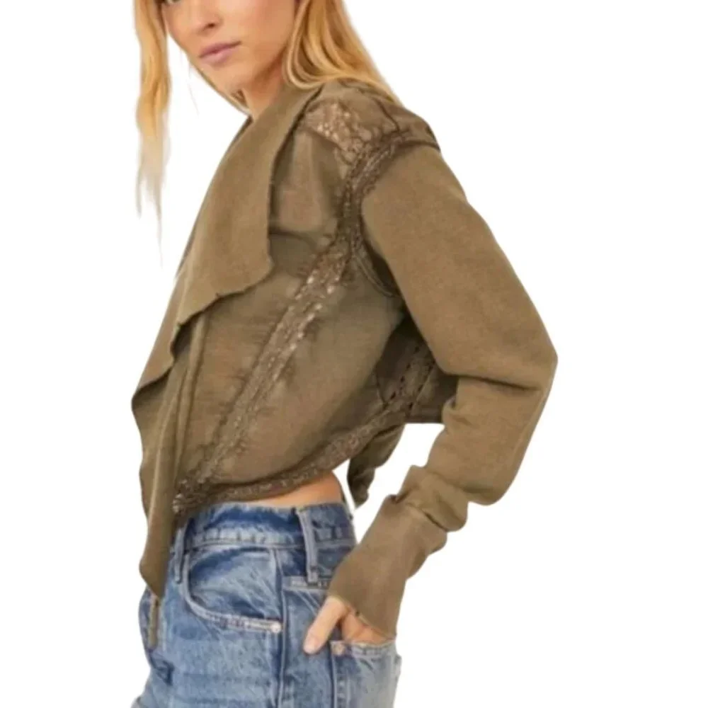Free People Lost Cause Dolphin Wash Front Tie Cropped Cardigan Size XS